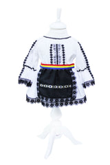 Costum popular, Negru, bluza, fusta cu fota aplicata, vesta, brau, pentru fetite, REC7