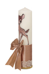 Lumanare botez fete, model cu Caprioara, 30x7 cm, bej inchis, Recostore®, REC5002/19