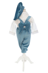 Costum cu aripi pentru botez baieti, bleu compus din 4 piese, camasa, pantaloni, bascuta si pantofiori, Recostore®, REC2749