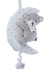 Jucarie pentru patut bebe, semiluna muzicala cu ursulet, dimensiune 25 cm, REC2977