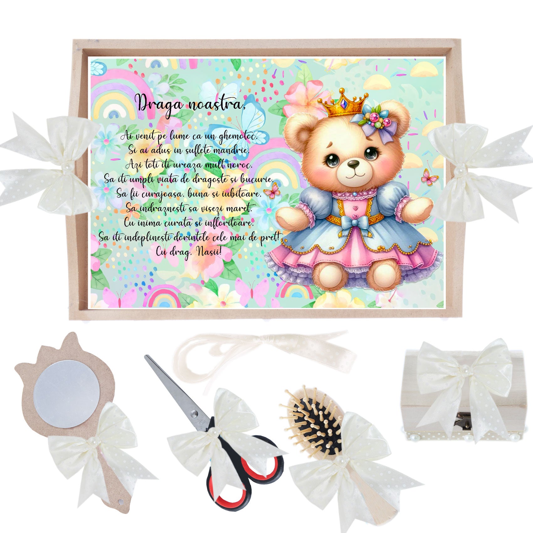 Set tavita pentru taiere mot/turta, model cu Ursulet, ivoire, 6 piese, 35x20 cm, Recostore®, REC1967/336