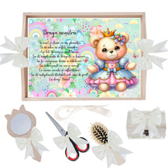 Set tavita pentru taiere mot/turta, model cu Ursulet, ivoire, 6 piese, 35x20 cm, Recostore®, REC1967/336