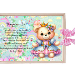 Set tavita pentru taiere mot/turta, model cu Ursulet, roz, 6 piese, 35x20 cm, Recostore®, REC1967/337