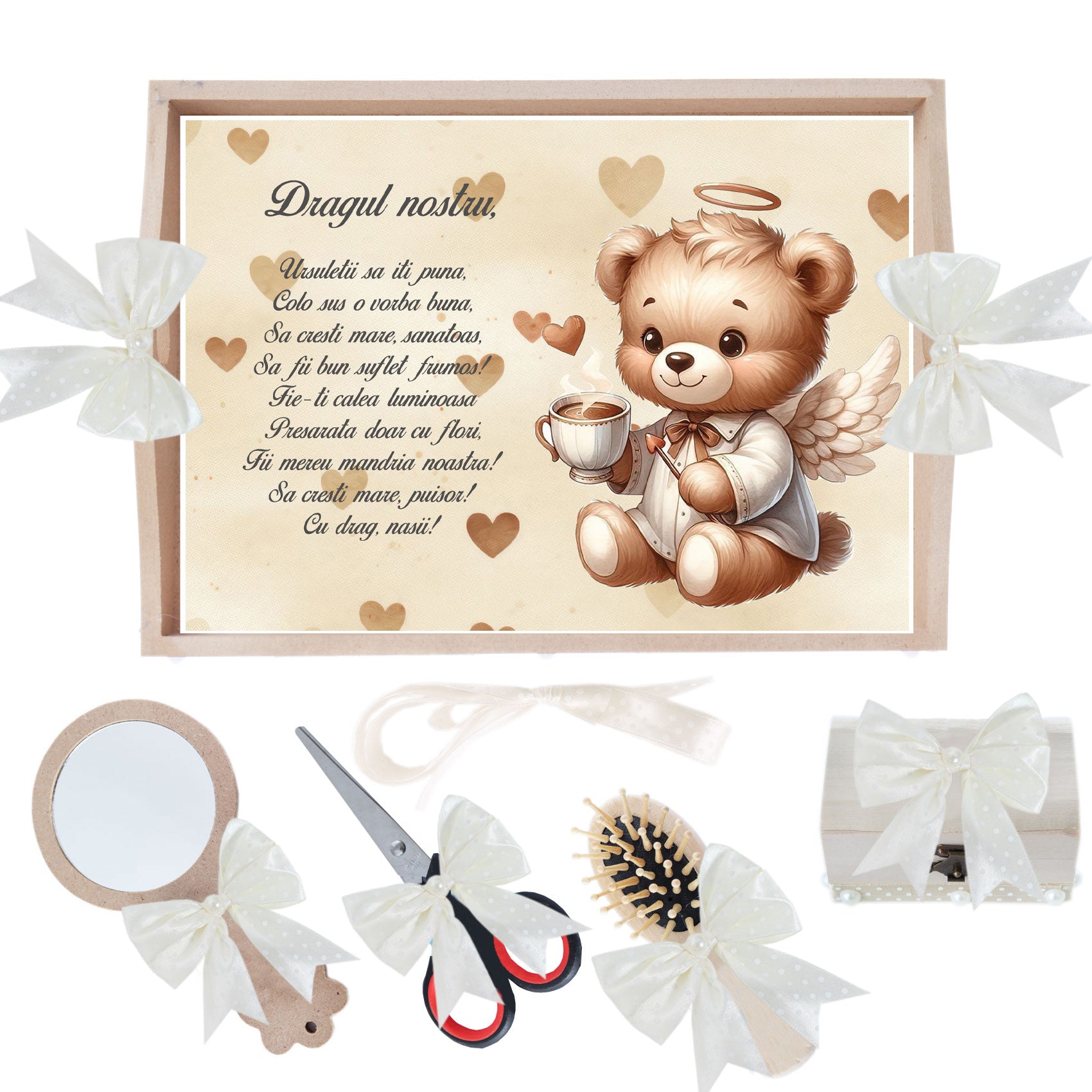 Set tavita pentru taiere mot/turta, model cu Ursulet, roz, 6 piese, 35x20 cm, Recostore®, REC1967/337