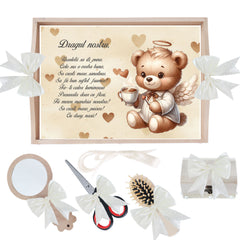 Set tavita pentru taiere mot/turta, model cu Ursulet, roz, 6 piese, 35x20 cm, Recostore®, REC1967/337