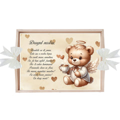 Set tavita pentru taiere mot/turta, model cu Ursulet, ivoire, 6 piese, 35x20 cm, Recostore®, REC1967/337