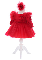 Trusou complet pentru botez de fete personalizat cu ingeras, trusou, lumanare, rochita cu bentita si pantofiori, rosu, 10 piese, Recostore®, REC2682