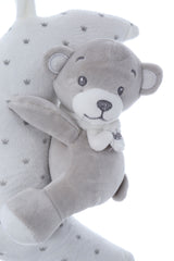 Jucarie pentru patut bebe, semiluna muzicala cu ursulet, dimensiune 25 cm, REC2977