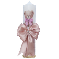 Lumanare botez cu ursulet roz pudrat, 30x7 cm, REC5002/44