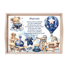 Set tavita pentru taiere mot, model Ursulet cu balon, Albastru electric, 6 piese, 35x20 cm, Recostore®, REC1967/341