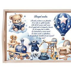 Set tavita pentru taiere mot, model Ursulet cu balon, Albastru electric, 6 piese, 35x20 cm, Recostore®, REC1967/341