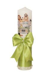 Lumanare botez baieti, model cu Safari, 30x7 cm, verde olive, Recostore®, REC5002/20