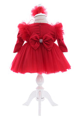 Trusou complet pentru botez de fete, trusou simplu, lumanare, rochita cu bentita si pantofiori, rosu, 12 piese, Recostore®, REC2687