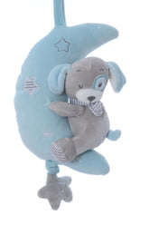 Jucarie pentru patut bebe, semiluna muzicala cu catel, dimensiune 25 cm, REC2978