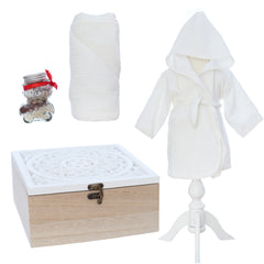 Set baita de a doua zi de la botez, halat si prosop din muselina, borcan mirodenii si cutie, REC3414