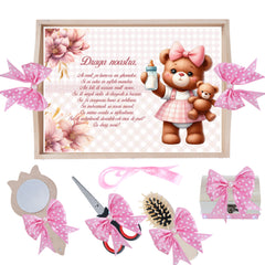 Set tavita pentru taiere mot/turta, model cu Ursulet, roz, 6 piese, 35x20 cm, Recostore®, REC1967/344