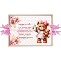 Set tavita pentru taiere mot/turta, model cu Ursulet, roz, 6 piese, 35x20 cm, Recostore®, REC1967/344