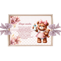 Set tavita pentru taiere mot/turta, model cu Ursulet, roz pudrat, 6 piese, 35x20 cm, Recostore®, REC1967/345