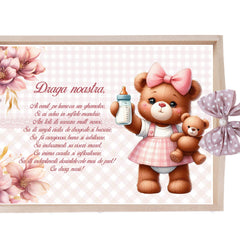 Set tavita pentru taiere mot/turta, model cu Ursulet, roz pudrat, 6 piese, 35x20 cm, Recostore®, REC1967/345