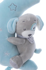 Jucarie pentru patut bebe, semiluna muzicala cu catel, dimensiune 25 cm, REC2978