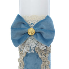 Lumanare eleganta pentru botez baietel, catifea bleu, Recostore®, 35x7 cm, REC5001/73