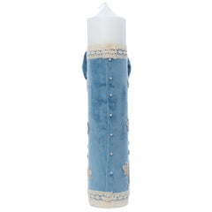 Lumanare eleganta pentru botez baietel, catifea bleu, Recostore®, 35x7 cm, REC5001/73