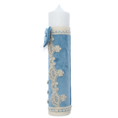Lumanare eleganta pentru botez baietel, catifea bleu, Recostore®, 35x7 cm, REC5001/73