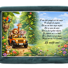 Tava mot baieti, aniversare 1 an, model Jungla, catifea verde inchis, 10 piese, 34x25 cm, REC5011/51