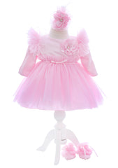 Trusou complet pentru botez de fete personalizat cu Balerina, trusou brodat, lumanare, rochita si pantofiori, roz, 12 piese, Recostore®, REC2680