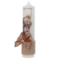 Lumanare botez cu Ursulet, 30x7 cm, moccachino, Recostore®, REC5002/34