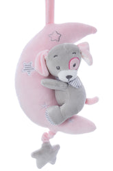 Jucarie pentru patut bebe, semiluna muzicala cu catel, dimensiune 25 cm, REC2979