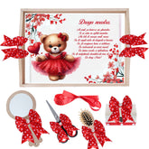 Set tavita pentru taiere mot/turta, model cu Ursulet, rosu, 6 piese, 35x20 cm, REC1967/355