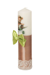 Lumanare botez baieti, model cu Ursuletul aviator, 30x7 cm, bej inchis-verde olive, Recostore®, REC5002/21