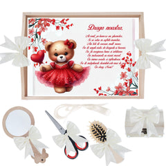 Set tavita pentru taiere mot/turta, model cu Ursulet, ivoire, 6 piese, 35x20 cm, REC1967/356