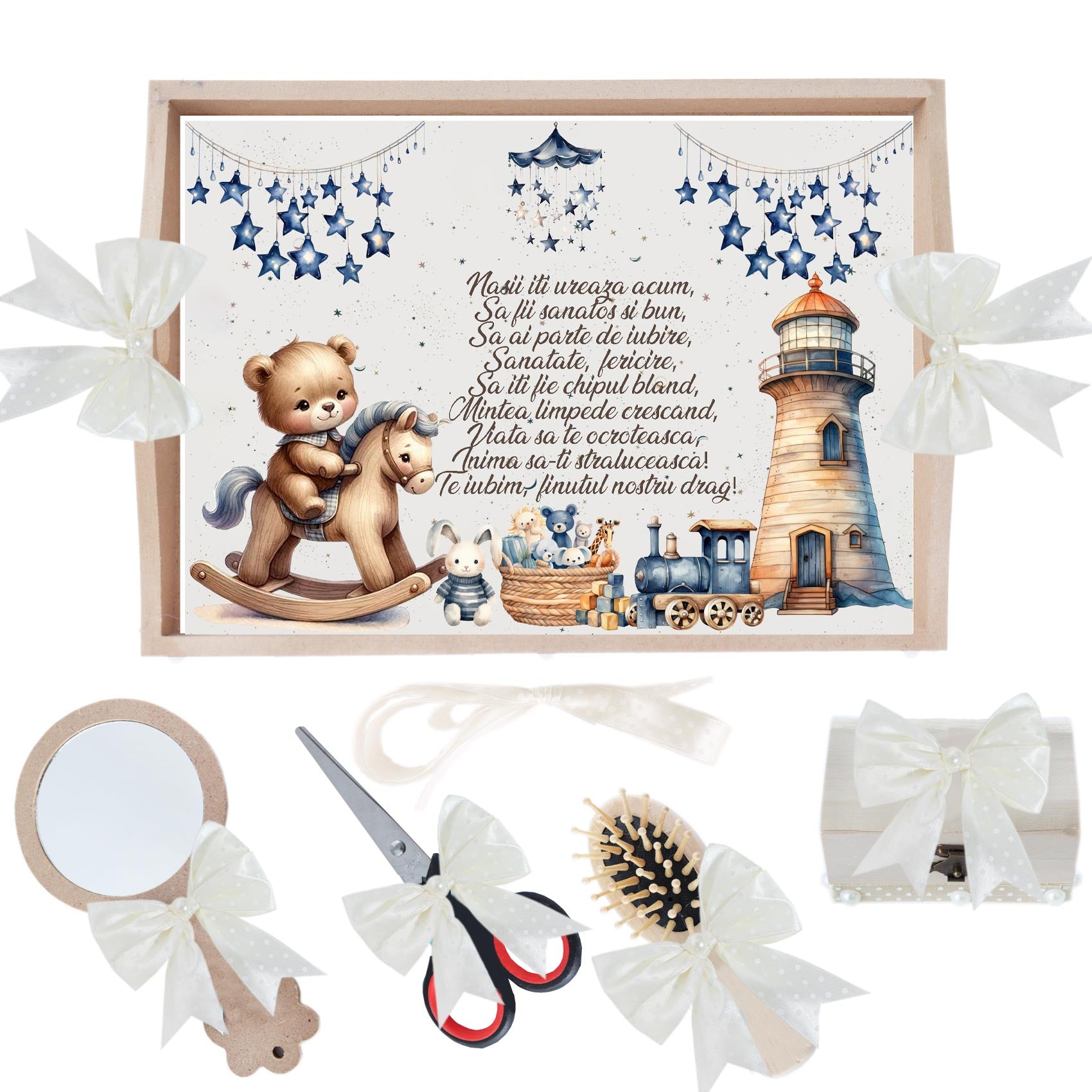 Set tavita pentru taiere mot, model tip Ursulet, Ivoire, 6 piese, 35x20 cm, REC1967/357