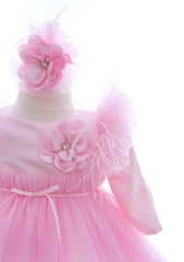 Trusou complet pentru botez de fete personalizat cu Balerina, trusou brodat, lumanare, rochita si pantofiori, roz, 12 piese, Recostore®, REC2680