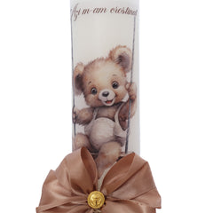 Lumanare botez cu Ursulet, 30x7 cm, moccachino, Recostore®, REC5002/34