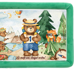 Tava mot baieti, aniversare 1 an, model Ursulet, catifea verde, 10 piese, 34x25 cm, REC5011/52