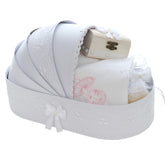 Trusou tip landou pentru botez de fete, Model brodat cu Balerina, alb, 8 piese, REC5005/14