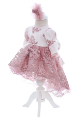 Trusou complet pentru botez de fete personalizat cu Ursulica, lumanare cu Ursulica, rochita cu trena,12 piese, roz pudrat, Recostore®, REC2758