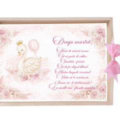 Tava pentru taiere mot/turta, model cu lebada, roz, 10 piese, 35x20 cm, REC1967/367