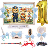 Tava pentru taiere mot, model Animalute cu meserii, Bleu, 10 piese, 35x20 cm, REC1967/368