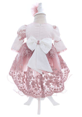 Trusou complet pentru botez de fete, trusou simplu, lumanare cu radacini si aripi de la parinti, rochita si pantofiori, roz pudrat, 12 piese, Recostore®, REC2681