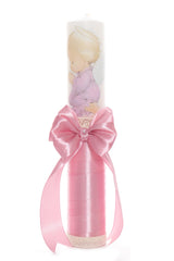 Trusou complet pentru botez de fete personalizat cu ingeras, trusou, lumanare, rochita cu bentita si pantofiori, roz, 10 piese, Recostore®, REC2703