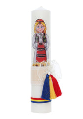 Set trusou complet pentru botez de fete, model traditional, 13 piese, costum popular, lumanare cu tarancuta, trusou brodat cu tarancuta, Recostore®, REC2491