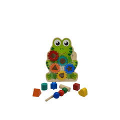 Joc educativ din lemn, model broscuta, dimensiune 29cm x 22cm x 10cm, REC2845