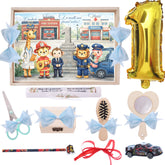 Tava pentru taiere mot, model Animalute cu meserii, bleu, 10 piese, 35x20 cm, REC1967/370