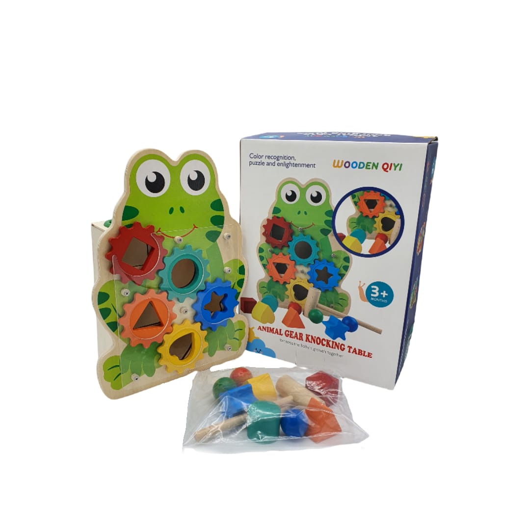 Joc educativ din lemn, model broscuta, dimensiune 29cm x 22cm x 10cm, REC2845