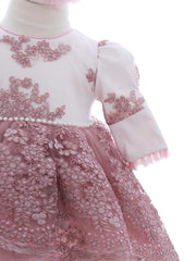 Trusou elegant pentru botez fete, roz pudrat, 13 piese, REC3399