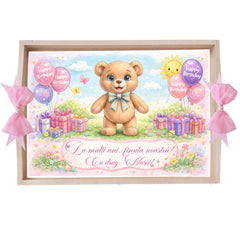 Tava pentru taiere mot/turta, model cu Ursulet, roz, 10 piese, 35x20 cm, REC1967/375